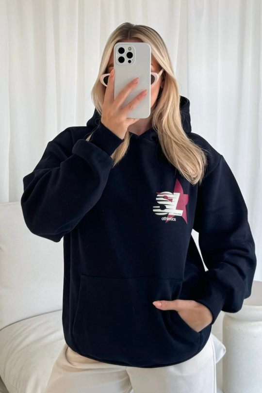 Studio leisure star navy printed hoodie