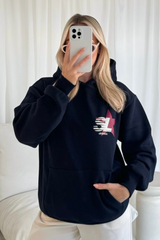 Studio leisure star navy printed hoodie