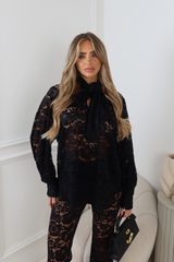 SAPPHIRE BLACK LACE BOW BLOUSE
