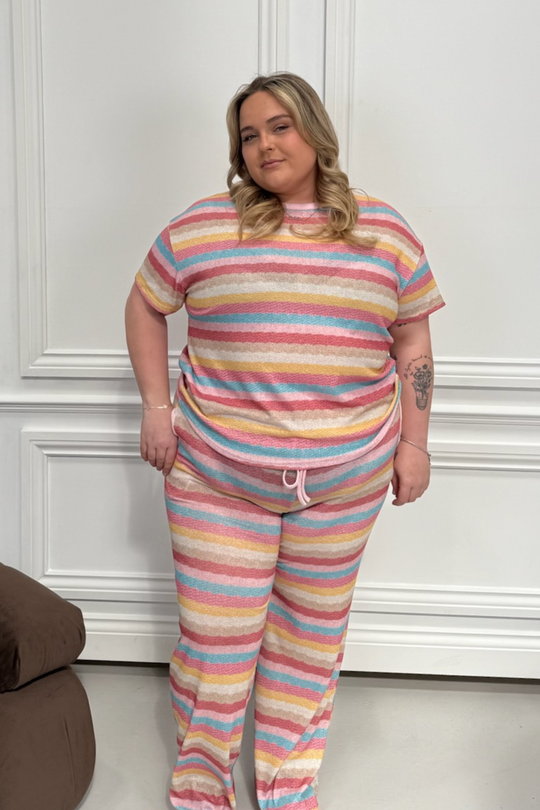 CURVE RIA PINK MULTI STRIPED COLOUR TROUSER SET
