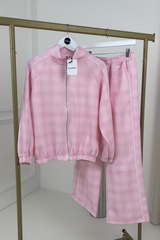 COLE PINK CHECKED PIPING TRACKSUIT CO ORD TWO PIECE SET