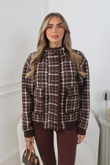 ETTIE BROWN CHECK ZIP UP KNITTED CARDIGAN