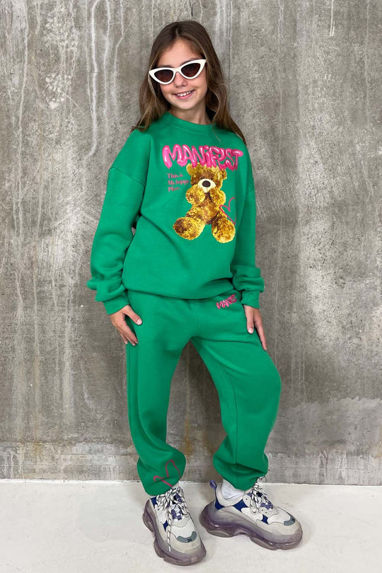 Mini Manifest Teddy green sweater loungewear set