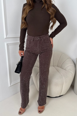 CASSI CHOCOLATE DIAMANTE STRAIGHT LEG JEANS