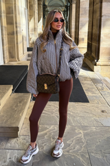 FIORA CHOCOLATE CHECK PRINT HIGH NECK PUFFER JACKET