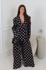 JULIETTE BLACK POLKA DOT BLAZER AND TROUSER CO ORD TWO PIECE SET