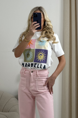 MARBELLA SUN PRINTED WHITE HEAVYWEIGHT T-SHIRT