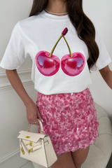 Pink Cherry White printed heavyweight oversized t-shirt