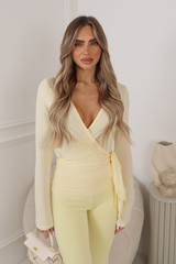 AURELIA YELLOW LONG SLEEVE WRAP FRONT TIE TOP