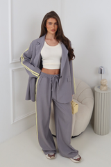 GEORGIA GREY PIPED SLEEVE BLAZER AND STRAIGHT LEG PANTS CO ORD TWO PIECE SET