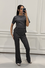 WINONA BLACK POLKA DOT RUCHED TSHIRT CO ORD TWO PIECE SET