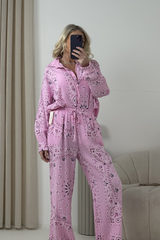 LUCIE PINK CHEESECLOTH PAISLEY TROUSERS AND SHIRT CO ORD TWO PIECE SET
