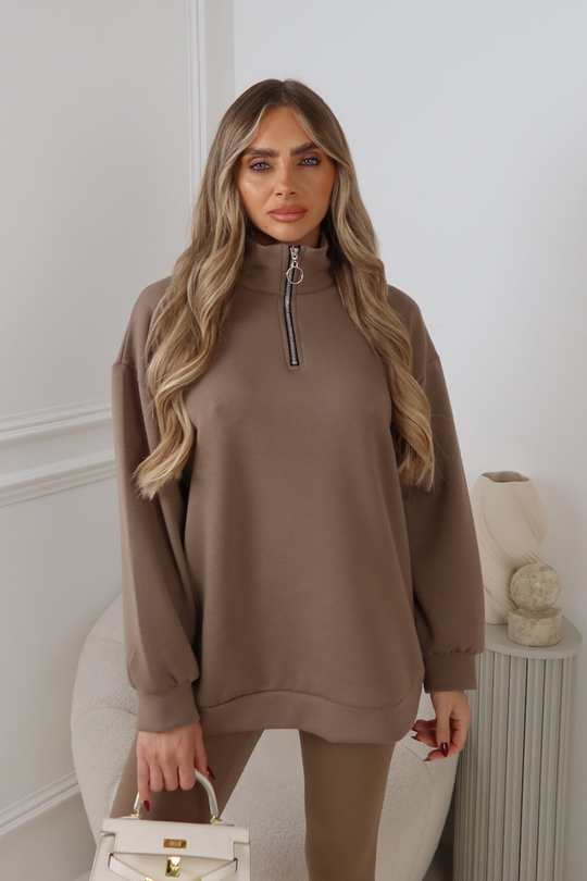 AYLA MOCHA  3/4 ZIP JUMPER