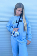 Mini baby blue Glamify embroidered sweater jogger loungewear