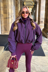ROSIE PURPLE CROPPED HOODED PUFFER JACKET
