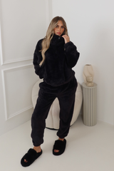 LUXURY BLACK FLUFFY PYJAMA  3/4 ZIP JUMPER