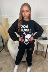 Mini black good luck printed sweater joggers loungewear