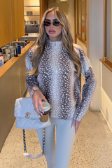 HATTIE DEER PRINT 3/4 ZIP KNIT JUMPER