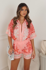 Camille pink coral printed linen shirt and shorts co-ord One size (6-12) Co Ord