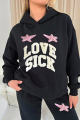 Love sick black embroidered hoodie joggers premium loungewear