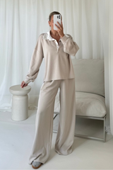 Eva beige soft trouser set