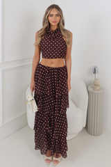 NAOMI CHOCOLATE POLKA DOT RUFFLE MAXI SKIRT & HALTER TOP