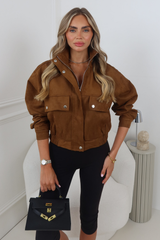 ANTONIA CAMEL FAUX SUEDE HIGH COLLAR JACKET