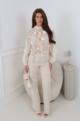 NOVA BEIGE GOLD BUTTON HIGH WAIST JEANS