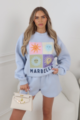 MARBELLA SUN BLUE PRINTED SWEATER AND SHORTS TWO PIECE SET