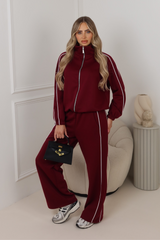 Lauren burgundy contrast piping zip jacket & trouser loungewear