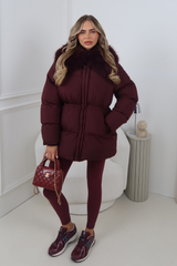LILITH BURGUNDY FUR TRIM PUFFER JACKET