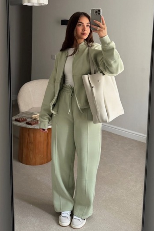 Rosie pistachio bomber jacket and straight leg jogger loungewear