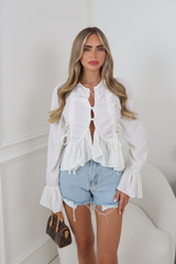 ALINA WHITE FRILL BUTTON UP SHIRT