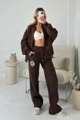 G monogram chocolate embroidered bomber jacket and straight leg jogger