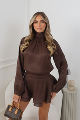 MACIE CHOCOLATE CHIFFON FLOWY MINI DRESS