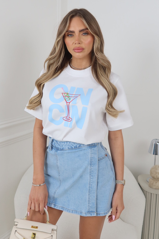 CAITLYN LIGHT BLUE DENIM STRETCH SKORT
