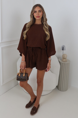 ELIANA CHOCOLATE CRINKLE TSHIRT & SHORTS TWO PIECE SET