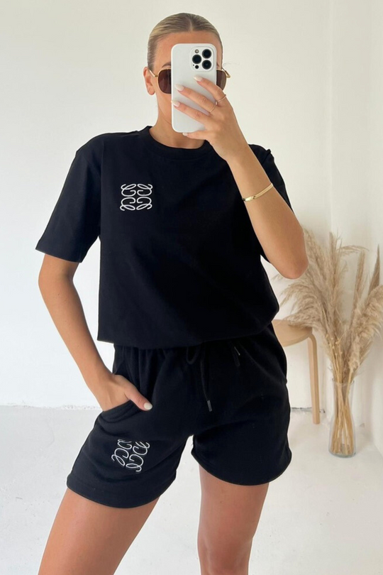 GG black small embroidered premium short t-shirt coord