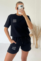 GG black small embroidered premium short t-shirt coord