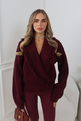 THEO BURGUNDY TASSEL WRAP JUMPER
