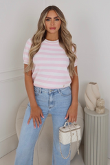 Miranda pink striped knit short sleeve top