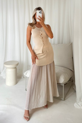 Delilah cream knit waistcoat & pleated sheer maxi skirt