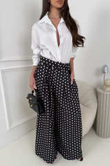 ADIBA BLACK POLKA DOT BELTED STRAIGHT LEG TROUSERS