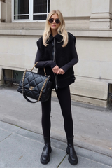 Natalie black teddy aviator gilet