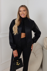 Paisley Black faux leather bomber jacket
