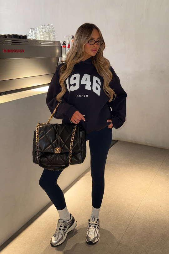 1946 ESSENTIAL NAVY PRINTED HOODIE