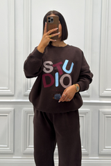 STUDIO MULTI CHOCOLATE PRINTED SWEATER