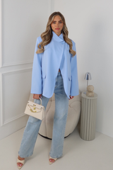 CHER  BLUE HIGH NECK SHOULDER PADDED BLAZER