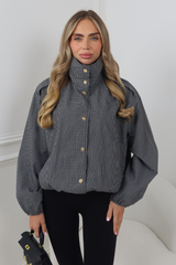 DANI BLACK CHECK HIGH NECK BUTTON UP JACKET