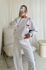 Cherry perfection marl grey printed sweater